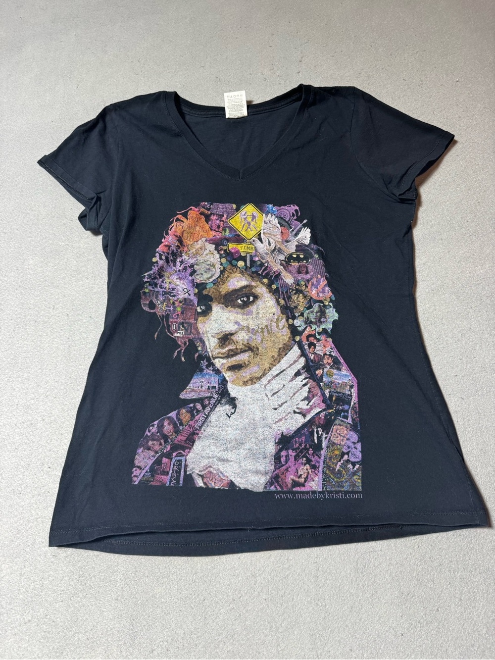 Graphic V-Neck Women's Tee featuring Illustrated Portrait of Prince
